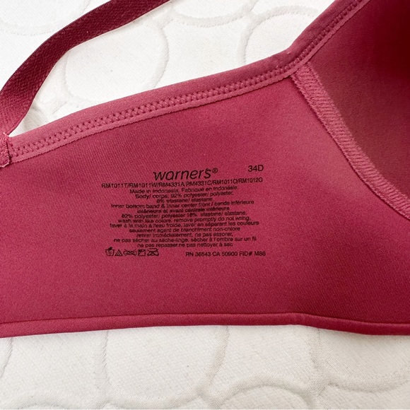 Warner’s Wireless Lined Maroon Red Supportive Bra 34D - Picture 3 of 3